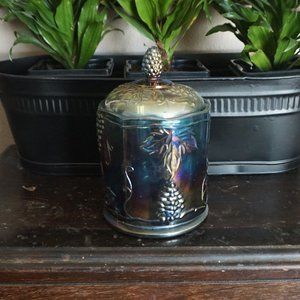 Indiana Glass Carnival Ware Candy Dish w/ Lid Blue Harvest Grape